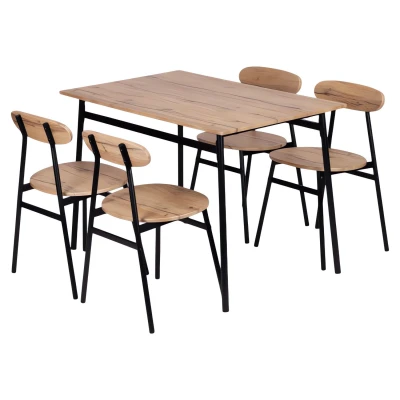 ModernHome Jídelní sestava Oslo stůl + 4 židle, MDF + ocel, světlé dřevo