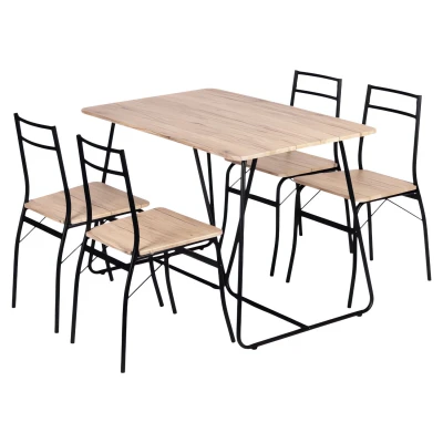 ModernHome Paris jedálenský set, stôl + 4 stoličky, MDF + oceľ, svetlé drevo