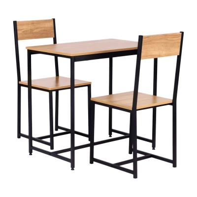 ModernHome Jídelní set stůl + 2 židle, MDF + ocel, světlé dřevo