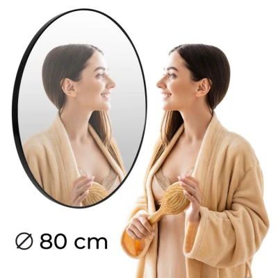 ModernHome Okrúhle nástenné zrkadlo 80 cm, hliníkový rám, čierne