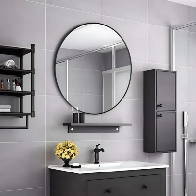 ModernHome Okrúhle nástenné zrkadlo 60 cm, hliníkový rám, čierne