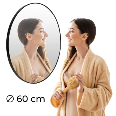 ModernHome Okrúhle nástenné zrkadlo 60 cm, hliníkový rám, čierne