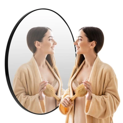 ModernHome Okrúhle nástenné zrkadlo 60 cm, hliníkový rám, čierne