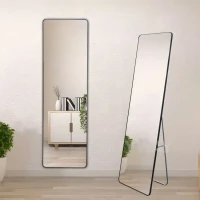 ModernHome Stojací zrcadlo 159 cm s možností zavěšení na zeď, hliníkový rám, černý