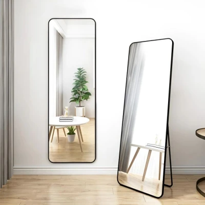 ModernHome Stojací zrcadlo 159 cm s možností zavěšení na zeď, hliníkový rám, černý