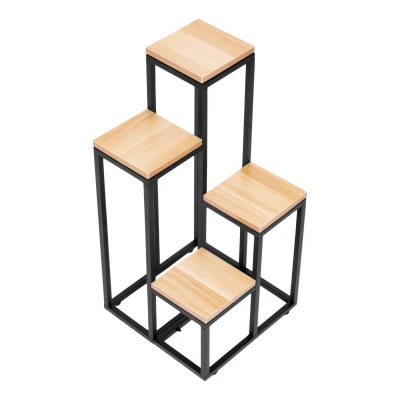 ModernHome PJJPS0011 Stojan na květiny 4 police, kov + MDF, světlý ořech