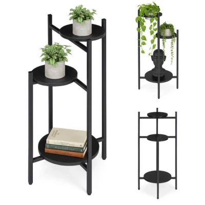 ModernHome ME-ATS22 Stojan na květiny 80 cm, 3 police, černý