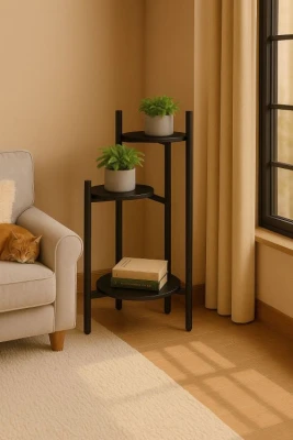 ModernHome ME-ATS22 Stojan na květiny 80 cm, 3 police, černý