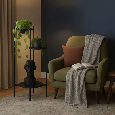 ModernHome ME-ATS22 Stojan na květiny 80 cm, 3 police, černý