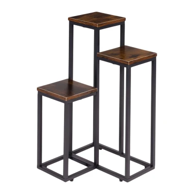 ModernHome ME-ATS14 Stojan na květiny 67 cm, 3 police, tmavé dřevo
