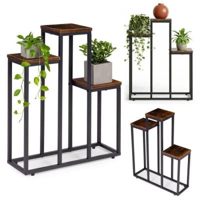 ModernHome ME-ATS16 Stojan na květiny 67 cm, 3 police, tmavé dřevo