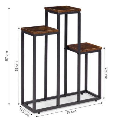 ModernHome ME-ATS16 Stojan na květiny 67 cm, 3 police, tmavé dřevo