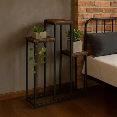 ModernHome ME-ATS16 Stojan na květiny 67 cm, 3 police, tmavé dřevo