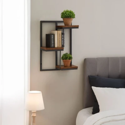 ModernHome ME-ATS05 Nástěnná police se 3 úrovněmi, tmavé dřevo
