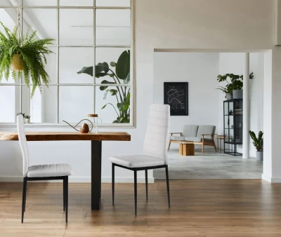 ModernHome KE01 Sada 4 jedálenských stoličiek, ekologická koža, ergonomické operadlo, biela farba