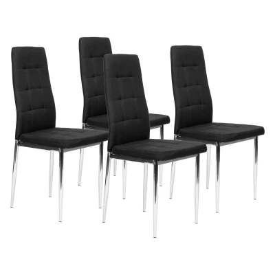 ModernHome KW01 Sada 4 jídelních židlí, chromové nohy, černá