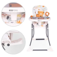 EcoToys HC301-2402 Skládací dětská jídelní židlička s hračkami Tygřík