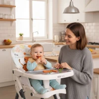 EcoToys HC301-2402 Skládací dětská jídelní židlička s hračkami Tygřík