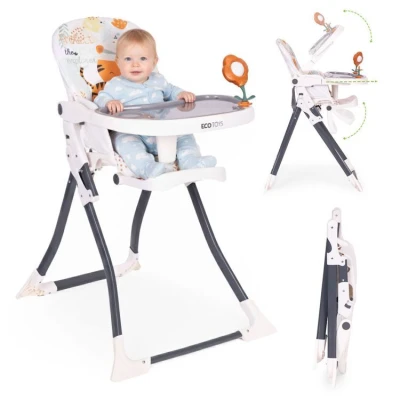 EcoToys HC301-2402 Skládací dětská jídelní židlička s hračkami Tygřík