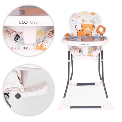 EcoToys HC301-2402 Skládací dětská jídelní židlička s hračkami Tygřík