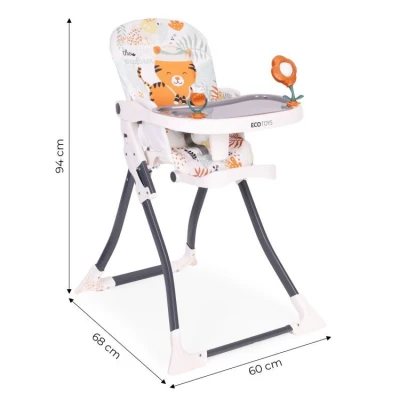 EcoToys HC301-2402 Skládací dětská jídelní židlička s hračkami Tygřík