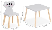 EcoToys 6163 Detský drevený stôl so stoličkami Koala, sivý