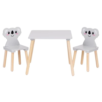 EcoToys 6163 Detský drevený stôl so stoličkami Koala, sivý