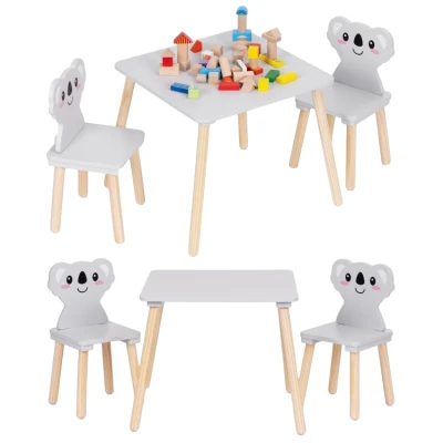 EcoToys 6163 Detský drevený stôl so stoličkami Koala, sivý