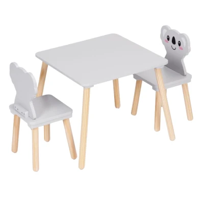 EcoToys 6163 Detský drevený stôl so stoličkami Koala, sivý