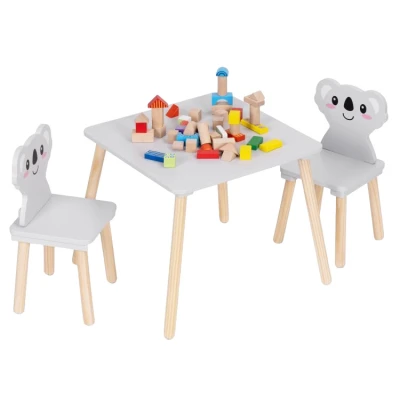 EcoToys 6163 Detský drevený stôl so stoličkami Koala, sivý