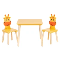 EcoToys 6162 Dětský dřevěný stolek s židličkami Žirafa, žlutá