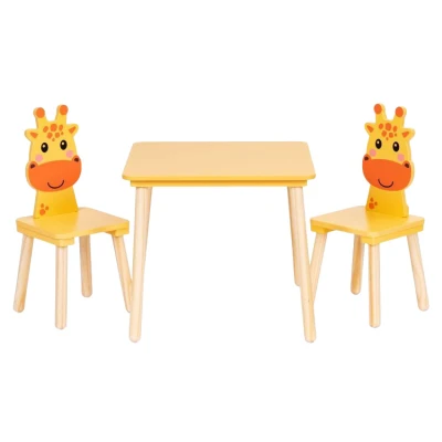 EcoToys 6162 Dětský dřevěný stolek s židličkami Žirafa, žlutá
