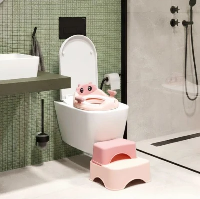EcoToys HA-P17-18-PK Dětské WC sedátko se schůdky a podestou růžové