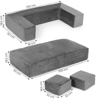 EcoToys TMSRT-16-GY Modulárna skladacie pohovka pre deti, 4 vankúše, 100 x 50 cm - sivá