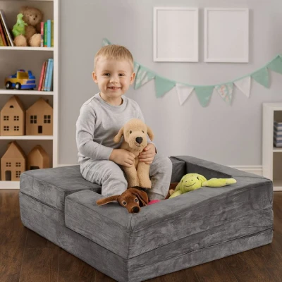 EcoToys TMSRT-16-GY Modulárna skladacie pohovka pre deti, 4 vankúše, 100 x 50 cm - sivá