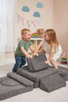 EcoToys TMSRT-17-GY Modulární skládací pohovka pro děti, 2 místná,10 polštářů, šedá