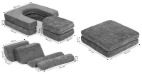 EcoToys TMSRT-17-GY Modulární skládací pohovka pro děti, 2 místná,10 polštářů, šedá