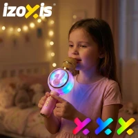 Izoxis 27048 Bezdrôtový karaoke mikrofón Bluetooth Rabbit, 800 mAh, ružový