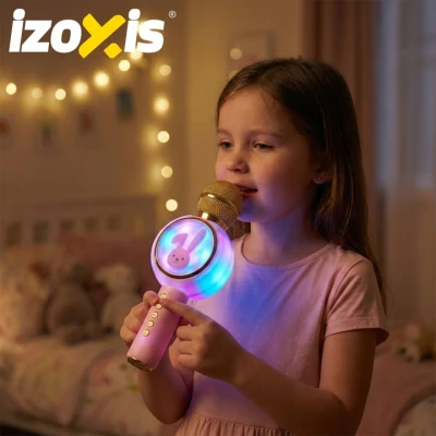 Izoxis 27048 Bezdrôtový karaoke mikrofón Bluetooth Rabbit, 800 mAh, ružový