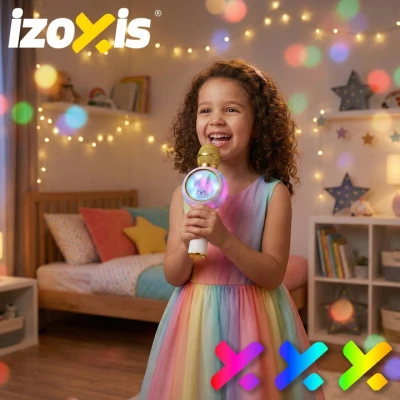 Izoxis 27047 Bezdrôtový karaoke mikrofón Bluetooth Rabbit, 800 mAh, biely