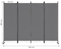 MultiGarden AW-022/4TLG Skládací zahradní a pokojový paraván, 4dílný, 167 x 216 cm, šedý