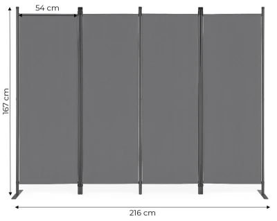 MultiGarden AW-022/4TLG Skládací zahradní a pokojový paraván, 4dílný, 167 x 216 cm, šedý