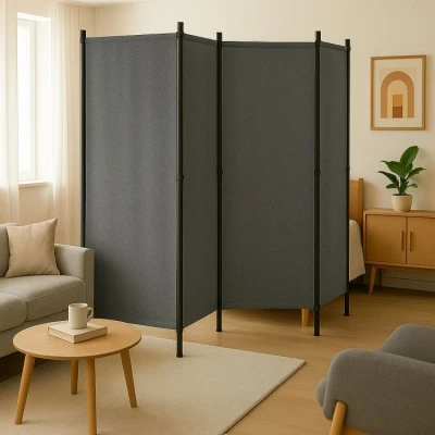 MultiGarden AW-022/4TLG Skládací zahradní a pokojový paraván, 4dílný, 167 x 216 cm, šedý