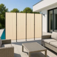 MultiGarden AW-022/4TLG Skladací záhradný a izbový paravan, 4-dielny, 167 x 216 cm, béžový