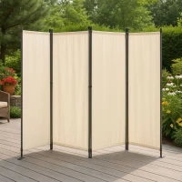 MultiGarden AW-022/4TLG Skladací záhradný a izbový paravan, 4-dielny, 167 x 216 cm, béžový