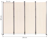 MultiGarden AW-022/4TLG Skladací záhradný a izbový paravan, 4-dielny, 167 x 216 cm, béžový