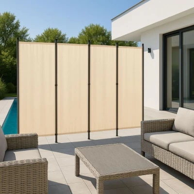 MultiGarden AW-022/4TLG Skladací záhradný a izbový paravan, 4-dielny, 167 x 216 cm, béžový