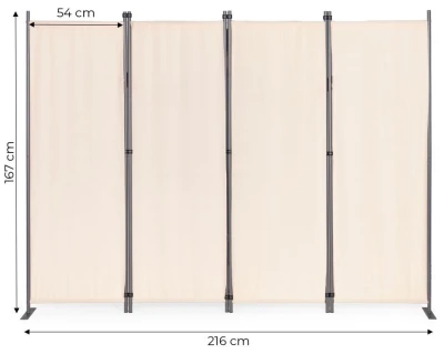 MultiGarden AW-022/4TLG Skladací záhradný a izbový paravan, 4-dielny, 167 x 216 cm, béžový