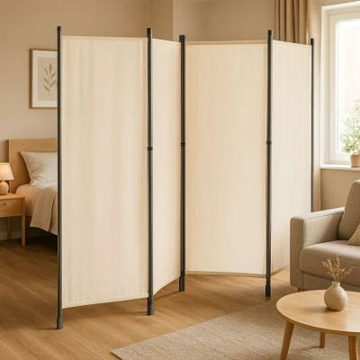 MultiGarden AW-022/4TLG Skladací záhradný a izbový paravan, 4-dielny, 167 x 216 cm, béžový