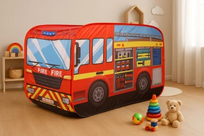 iPlay 8153 Dětský pop up stan ve tvaru hasičského auta 110 x 70 x 70 cm